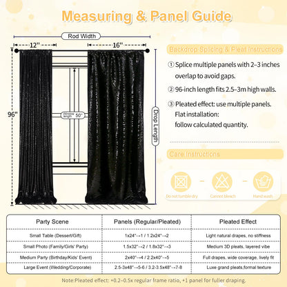 Black Sequin Backdrop 2 Panels 2FTx8FT Halloween Backdrop Curtains Party Decorations Birthday Wedding Photo Backdrop