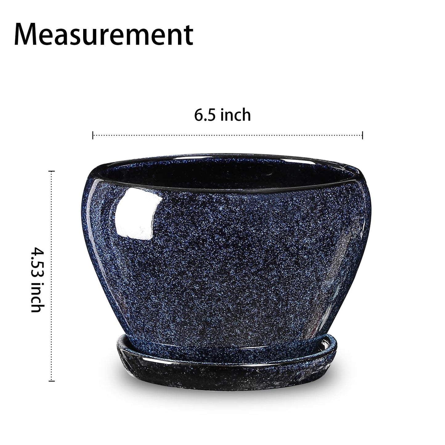 vicrays Ceramic Plant Pots Indoor - 6.5 Inch Planter Pot with Drainage Hole and Saucer for Succulent Orchid Flower Herbs Cactus - Ideal for Gardening Home Desktop Office Decor - Blue
