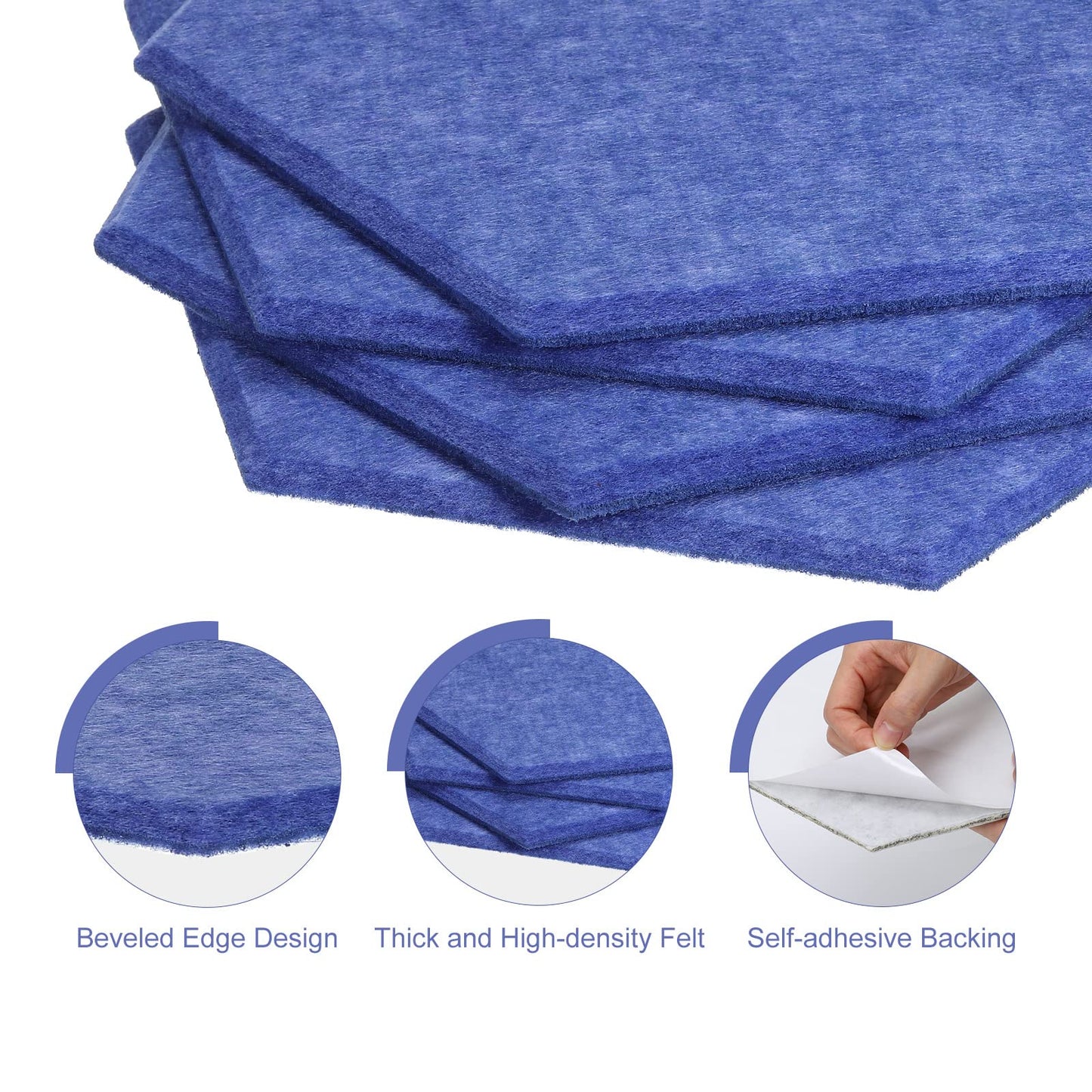 PATIKIL Felt Bulletin Board, 12"x10", 6 Packs Self Adhesive Hexagon Felt Tiles for Sound Proofing Wall Panels for Home Office Recording Studio,Game Room, Blue