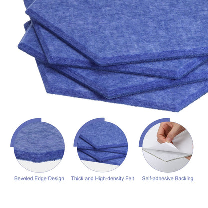 PATIKIL Felt Bulletin Board, 12"x10", 6 Packs Self Adhesive Hexagon Felt Tiles for Sound Proofing Wall Panels for Home Office Recording Studio,Game Room, Blue