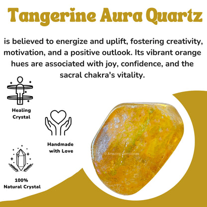 Amazing Gemstone Tangerine Aura Quartz Crystals and Healing Stones Tumbled - 1 Oz Tangerine Aura Quartz Stone, Natural Healing Stones for Energy Balance, Stress Relief - Polished