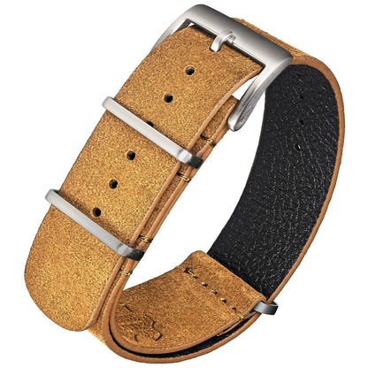 torbollo Suede Leather Watch Band, Style One-Piece Military Watch Strap Vintage Tone 18mm Replacement Wrap for Men Women Brown