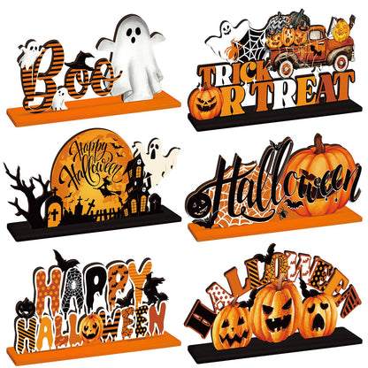 6 Pcs Happy Halloween Table Decorations Pumpkin Ghost Table Centerpiece Witch Trick or Treat Boo Wooden Sign with Letter for Home Halloween Party Decorations Indoor Outdoor