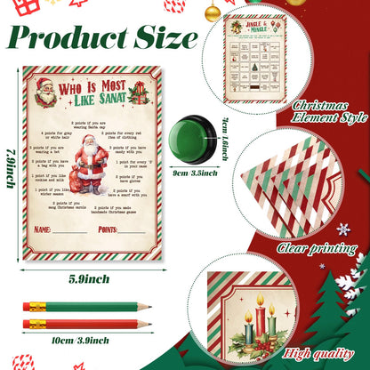 Fullhawl 124 Pcs Christmas Trivia Games Cards with Buzzers and Answer Pencils Bulk Christmas Family Game Cards for Adults Friends Large Group Festival Guessing Activity Holiday Party(Candy Cane)