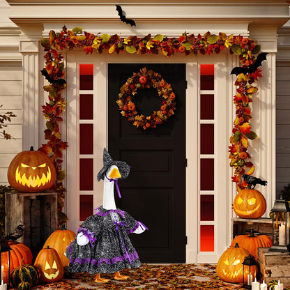 SilTriangle Halloween Witch Goose Outfit Set for 23'' Plastic Lawn Porch Goose Statue Clothes Witch Fancy Dress with Pumpkin Basket Halloween Costume for Outdoor Patio Yard Lawn Art Decor