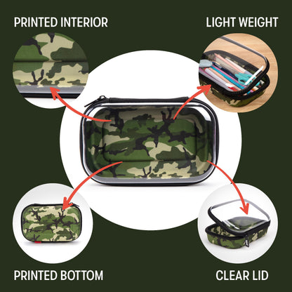 ZIPIT Clear Top Pencil Case for Kids, Durable Pencil Box for School, Large Capacity Stationery Organizer Box, Camo