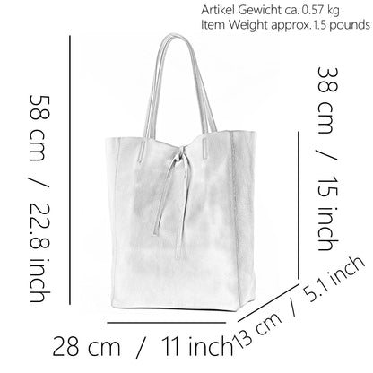 modamoda de T163 Women's Leather Shopper Shoulder Bag Large with Inner Pocket Handmade in Italy, Ocean Grey, L