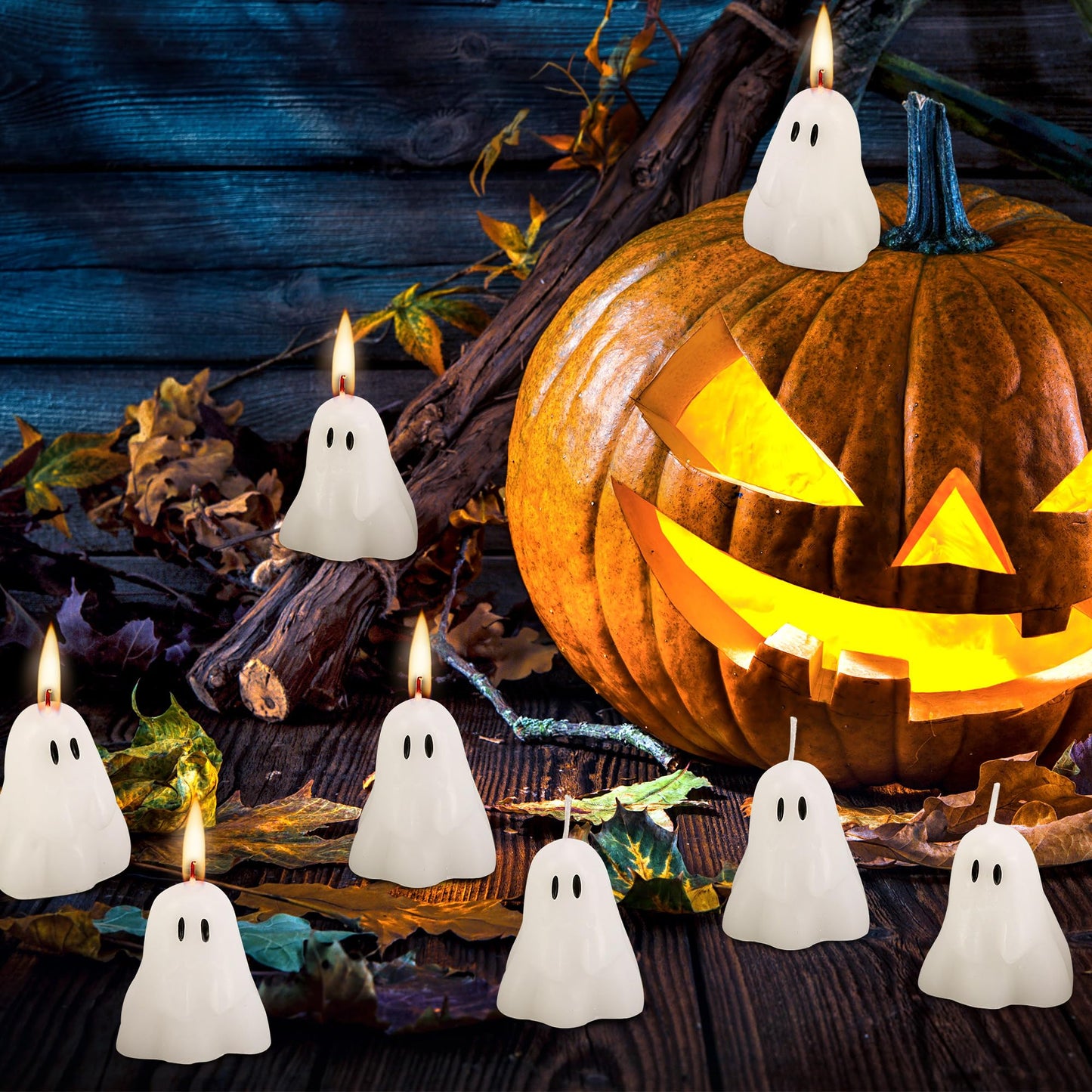 EBaokuup 20 PCS 2'' X 1.6'' Halloween Ghost Candles, Ghost Shaped Decor Candles, Fun Face Spooky Burning Candle for Halloween Party Home and Table Decorations