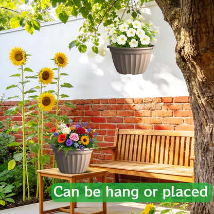 FGstyle 6 Pack Hanging Planters 8 Inch, Self Watering Pots for Indoor Plants, Plastic Hanging Basket with Soil Elevator and 20" Chain for Home Garden Porch Balcony Patio Decor (Beige)