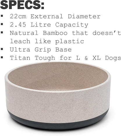 Fuzzl Titan Bamboo Dog Bowl Large with Ultra Grip Rubber Base Pet Bowl 9 Inch