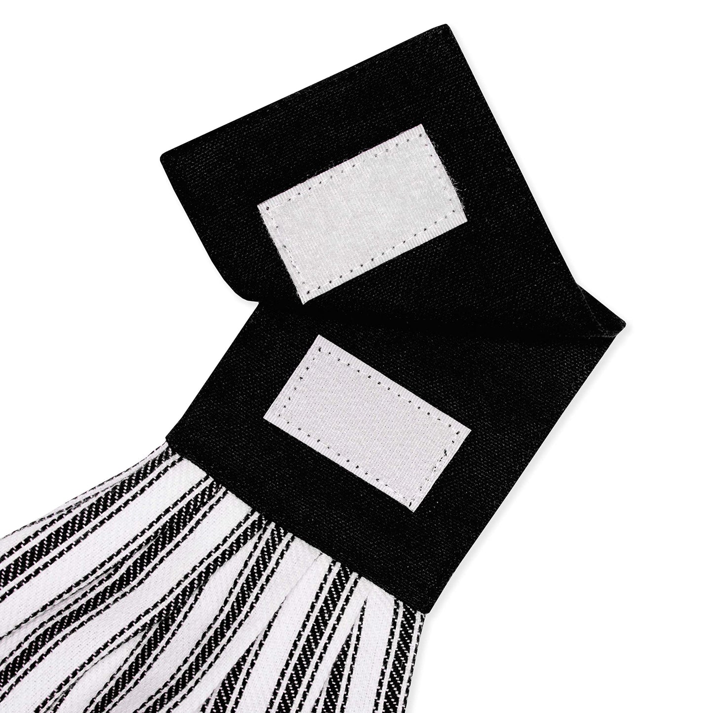 Cackleberry Home Black and White Ticking Stripe Hanging Kitchen Dish Hand Towel Cotton with Button Accent, Set of 2