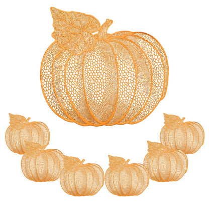 Qancesd Fall Pumpkin Placemats, Set of 6 Halloween Thanksgiving Placemats, Autumn Harvest Place Mats Home Table Decorations, Orange