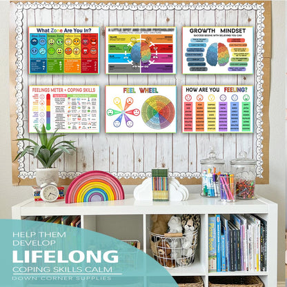 6 Zone of Self-Regulation Bulletin Board Set, Feeling Chart for Kids, Emotional Regulation Poster for Bedroom Decor Classroom Office Room Decor Set of 6 (12x18 Inch)