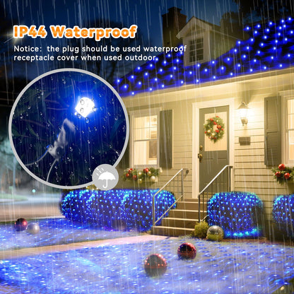 LitHome 14.8FT x 5FT Christmas Net Lights Outdoor Mesh Lights, 300 LED Christmas Blue Net Light for Bushes Connectable, 8 Modes Giant Mesh Light Waterproof Green Wire for 4th of July Tree Garden Decor
