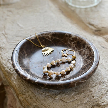 ZSHAWN Natural Marble Ring Dish Jewelry Tray – 5.5" Trinket Dish for Rings Earrings Necklace, Scratch-Resistant Vanity Organizer, Elegant Gift for Women (Emperador Dark)