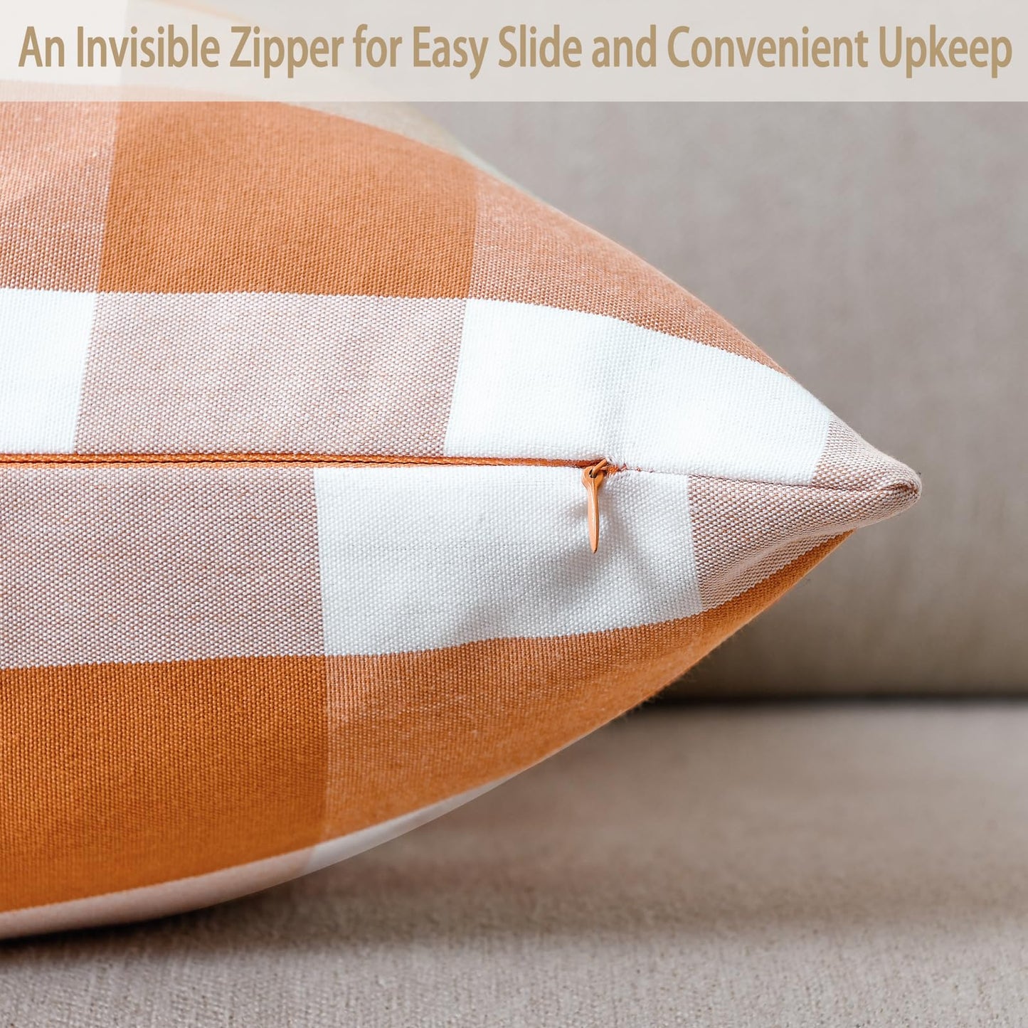 Volcanics Fall Pillow Covers 20x20 Inches Set of 2, Orange and White Farmhouse Buffalo Check Plaid Throw Pillow Covers, Halloween Outdoor Decorative Cushion Pillowcase for Couch Home Decor