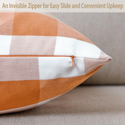 Volcanics Fall Pillow Covers 20x20 Inches Set of 2, Orange and White Farmhouse Buffalo Check Plaid Throw Pillow Covers, Halloween Outdoor Decorative Cushion Pillowcase for Couch Home Decor