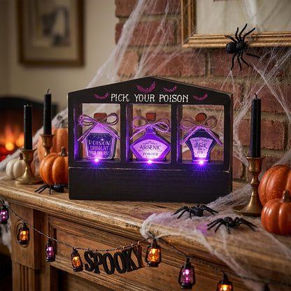Valery Madelyn Halloween Decorations Indoor with Purple LED Lights, Lighted Spooky Halloween Decor Pick Your Poison Tabletop Sign, Witch Decorations for Home Party Office, 8 Inch