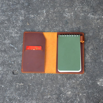 YIYUS Leather Cover Compatible with Rite in the Rain & Rocketbook Mini Notebooks, Top Bound Spiral Notebook Cover, Memo Notepads Holder Leather Cover for 4'' x 6'' Pocket Notepad With Pen Holder Brown