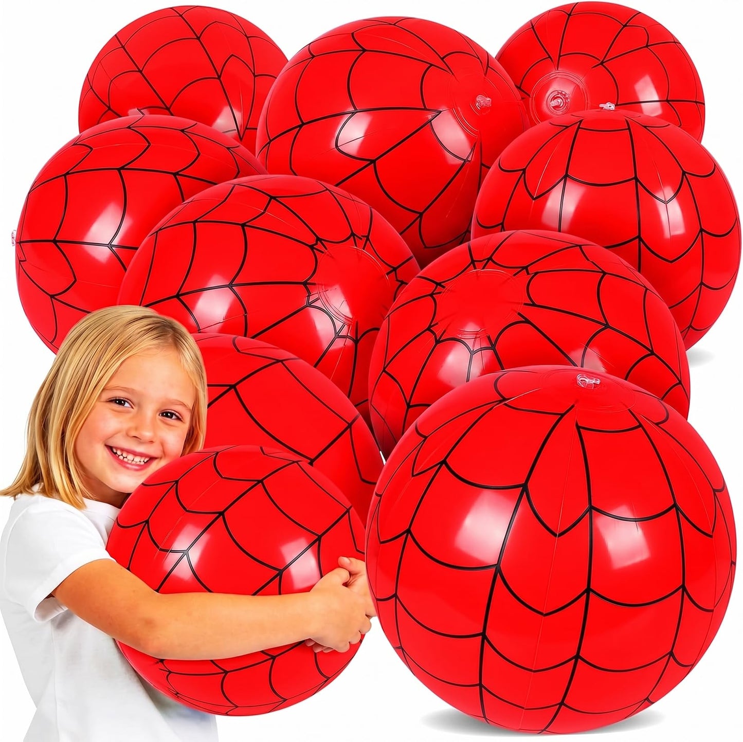 SCIONE 12 Pack 12 Inch Red and Blue Web Beach Balls for Kids, Inflatable Balls for Pool Party Decorations, Spider Theme Birthday Favors & End of Year Student Gifts