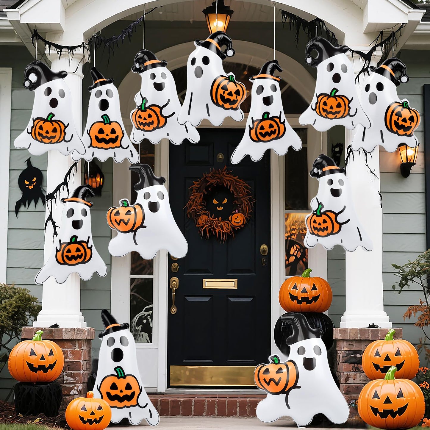 Larber 12 Packs 16 Inches Halloween Inflatable Ghost Outdoor Decorations PVC Inflatable Hanging Ghost Ornaments Blow Up Ghost for Halloween Party Yard Garden Outdoor Decoration