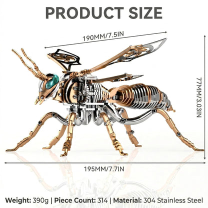 Gold-Plated Metal Bee Model Kit - 3D Stainless Steel Mechanical Insect Puzzle for Adults - Steampunk Bionic Wasp Sculpture - Executive Desktop Art and Stress Relief Gift (Bee-Rose-Gold)