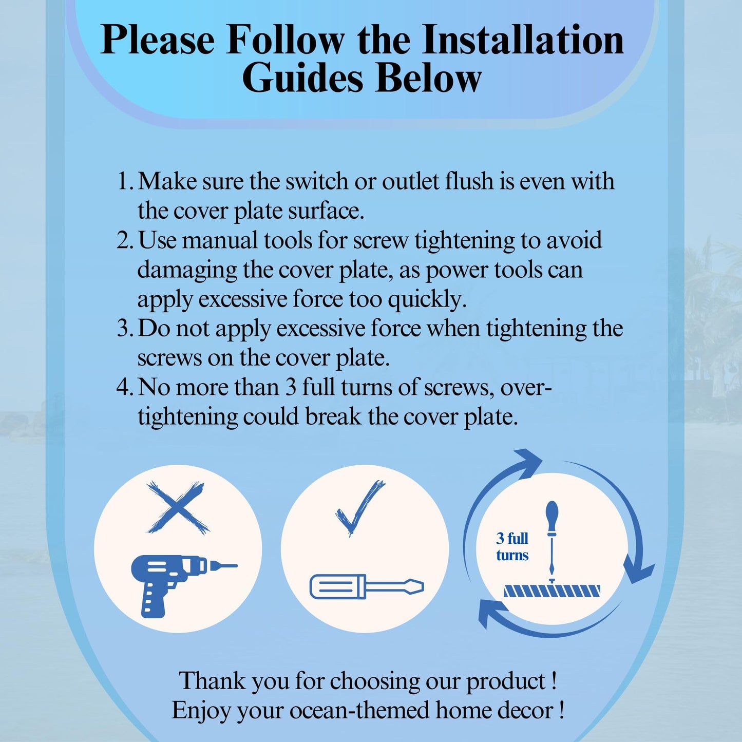 BestGiftEver Nautical Single Rocker Switch (1 Gang) Decorative Light Switch Plate Cover with Sea Turtle and Ocean Waves Design, Coastal Home Décor for Unique Lighting Accents