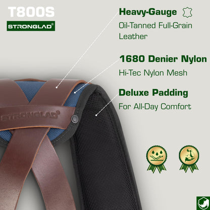 STRONGLAD Tool Belt Suspenders - Full-Grain Leather, 1680D Nylon, Padded Shoulder Straps, Adjustable Heavy-Duty Construction Support