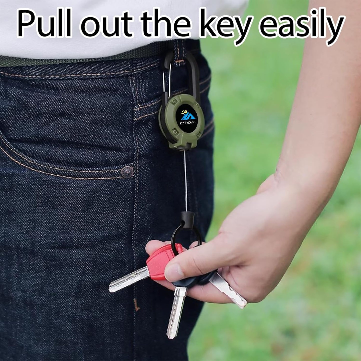 Retractable Keychain Heavy Duty, Multitool Carabiner Badge Holder, Retractable Keychain Clip Id Holder, Upgraded 58cm Stainless Steel Cord, Suitable for Men and Women Green