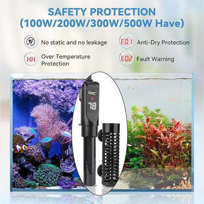 hygger Ceramic Submersible Aquarium Heater, New Explosion-Proof Fish Tank Water Heater with External Temp Controller Auto Thermostat Heater for Saltwater Freshwater (300W for 25~80 Gallon)
