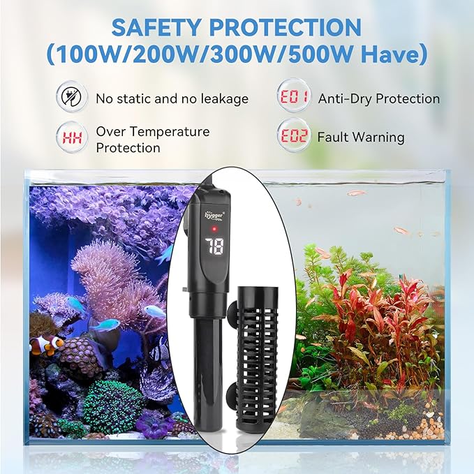 hygger Ceramic Submersible Aquarium Heater, New Explosion-Proof Fish Tank Water Heater with External Temp Controller Auto Thermostat Heater for Saltwater Freshwater (100W for 5~20 Gallon)