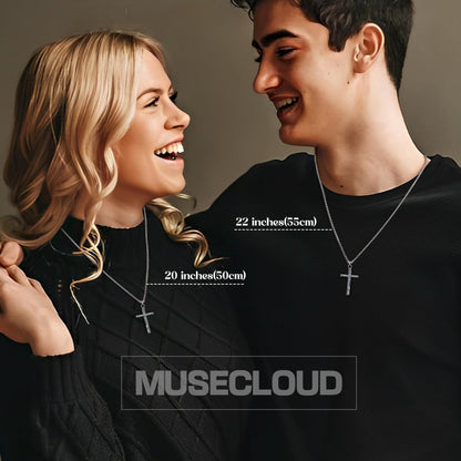 Small Cross Necklace for Men Silver Cross Pendant with Stainless Steel Box Chain | Mens Sterling Silver Crucifix Necklaces Jewelry for Boyfriend Husbands Birthdays 22 Inches