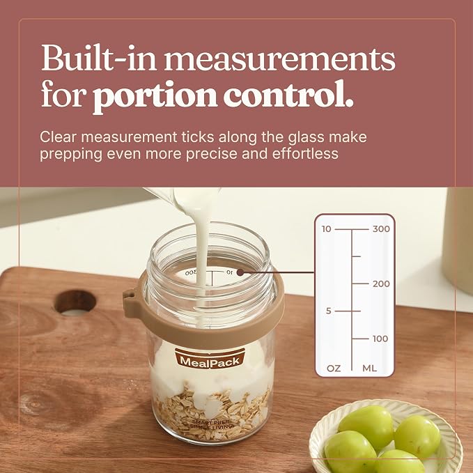 Overnight Oats Containers with Lids and Spoons (4 Pack) – 12oz Glass Jars for Yogurt Meal Prep, Chia Pudding & Snacks – Leakproof Airtight Mason Jar Set – Portable Food Storage with Cleaning Brush
