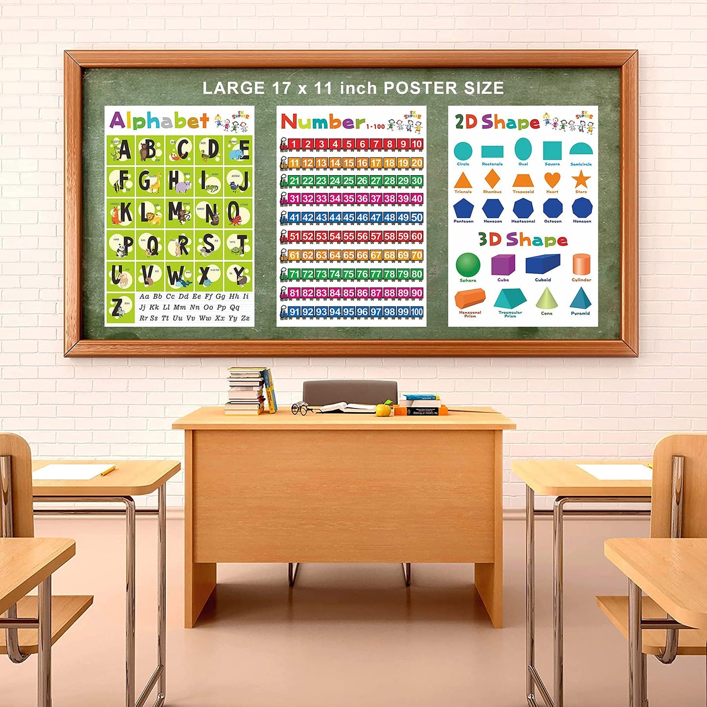 SK SUPKER 18 Toddlers Educational Learning Posters Classroom Wall Decorations Preschool Teaching for Baby Kids Teaching Numbers, ABC Alphabet Chart, Shapes, Days of The Week