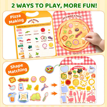 JoyCat Reusable Sticker Book - Stickers for Toddlers, Kids Sticker Activity Book, Travel Toys for Road Trip, Car & Airplane, Educational Learning Gifts for Boys and Girls Ages 3-5 (Pizza-Making)