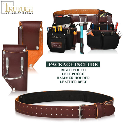 TRUTUCH Nylon and Leather Tool Belt | Framing Tool Bags | Nylon Tool Pouch | Carpenter Tool Belts | Construction | Framers | Electrician Tool Belt (Black)