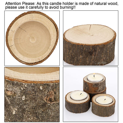 OwnMy Set of 24 Wooden Tea Light Candle Holders Votive Candle Holders, Rustic Wooden Pillar Candle Stands Vintage Wooden Tealight Holders Set Candle Centerpieces for Dining Table Wedding Party, 1" H