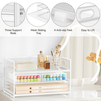 Subekyu 3 Tier Letter Tray Paper Organizer with Handle, 1 PC Sliding Tray, White Metal Mesh Desk File Folder Paper Sorter Organizer for Home Office School Desk Supplies Organization Storage