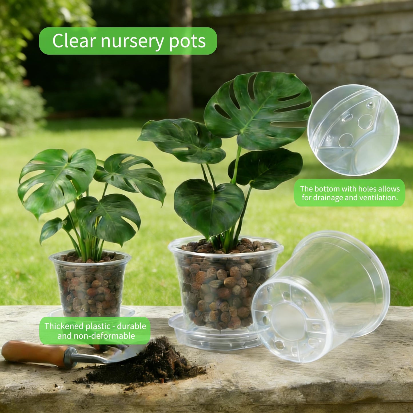 Frukwoc 4/5/6/7 Inch Clear Nursery Pots 20 Pack, Assorted Size Plastic Plant Pots with Drainage Holes, Transparent Flower Pots for Indoor Outdoor Seedlings Gardening (4+5+6+7 Inch)