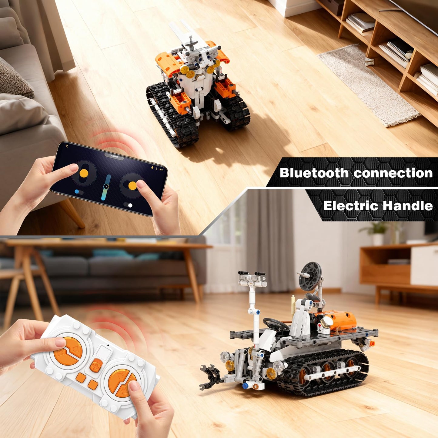 Sciencow 2-in-1 Build a Robot Kit, Remote & APP Controlled Robotic Building Blocks Toys STEM Projects for Kids Ages 8 9 10 11 12 13 14,Chirstmas Birthday Gift for Boys (RC Mars Rover)
