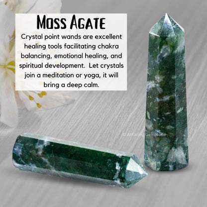 Amazing Gemstone Moss Agate Crystal Towers - Natural Healing Crystal Point Obelisk for Reiki Healing and Crystal Grid (3" to 4" INCH)
