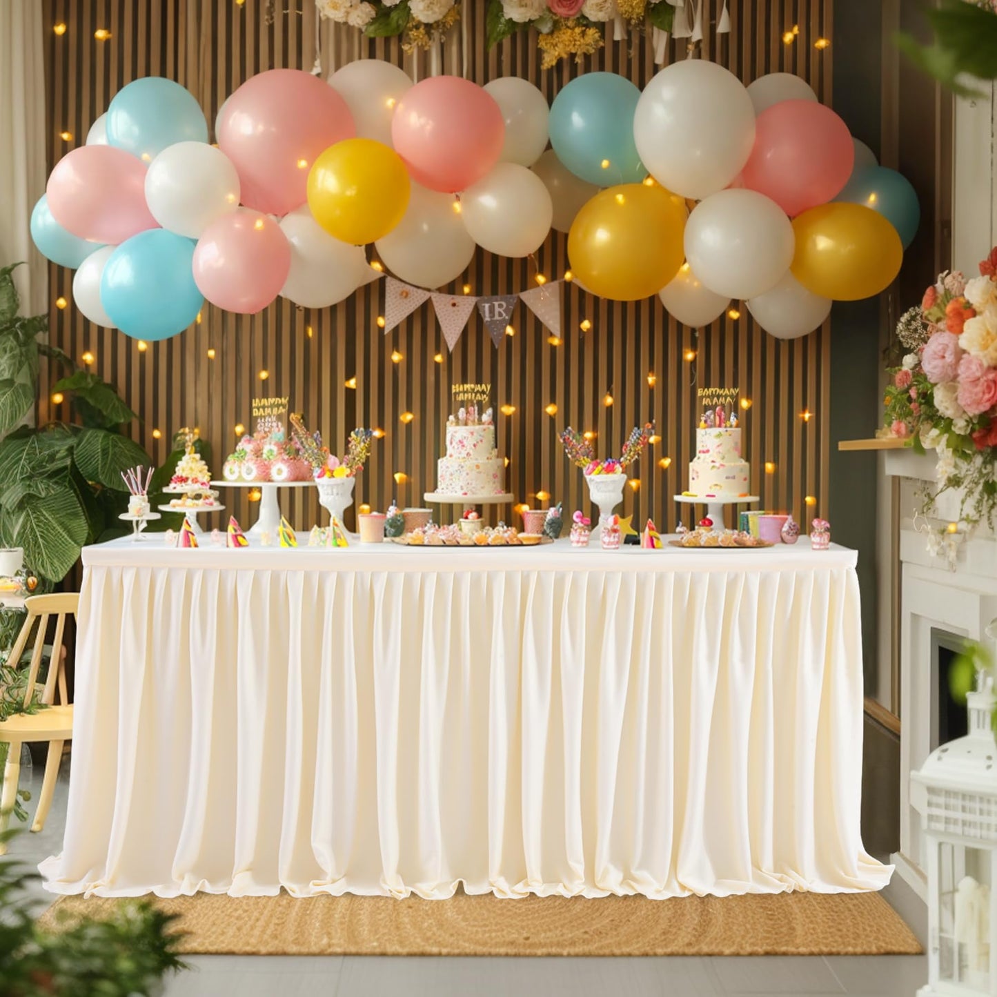 Ivory Table Skirt for Rectangle Tables - 9ft Polyester Pleated Skirt for Wedding, Birthday, Baby Shower & Banquet Decoration
