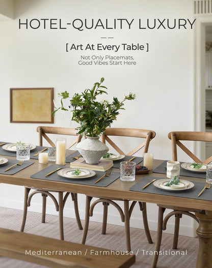 Leetaltree Reversible Faux Leather Placemats Set of 8, 12x17 Inch - Heat Resistant, Waterproof, Non-Slip Table Mats for Dining Kitchen, Hotel-Quality, Mist Grey