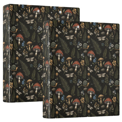 Mushroom Round Ring Binders 1.5 Inch Leaves Flower Berry Daisy 3 Ring Clipboard Binder for Office School Work Supplies File Folder Document 200 Sheet Capacity Easy Open
