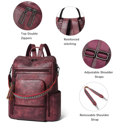 Shrrie Vegan Leather Laptop Backpack for Women 15.6 inch Work Backpack Fashion Travel Backpack Purse for Business College