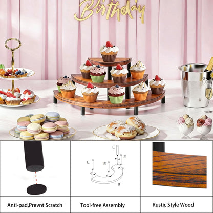 Yelinkws 3-Tier Wooden Display Risers, Rustic Cupcake Stand, Perfume Organizer, Dessert Table Display Set for Party & Home Decor (Brown)