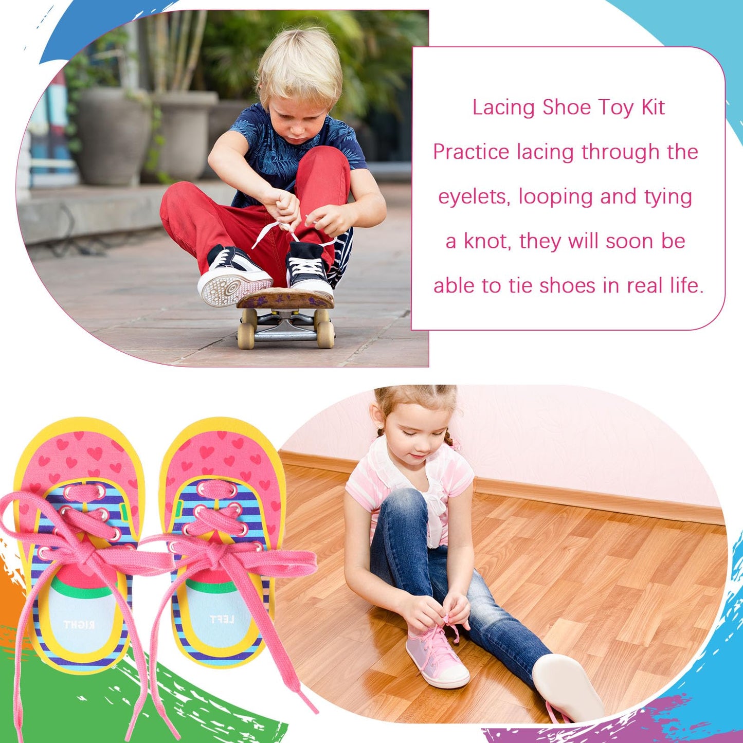 Capoda 9 Sets Lacing Cards Shoes Educational Threading Toy for Wooden Lacing Card Toys with Colorful Threads for Develop Imagination Early Education and Learning Activity(Shoes)