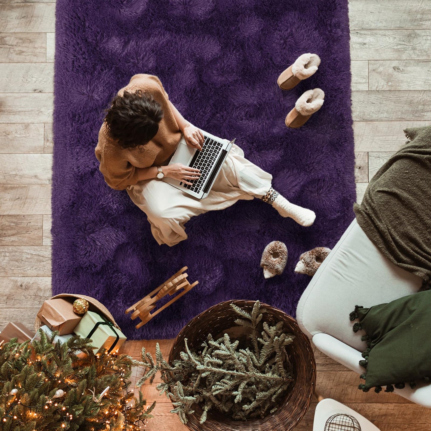 Softlife Dark Purple Area Rug for Bedroom, Fluffy Shag Plush 3x5 Rugs for Living Room Girls, Shaggy Throw Soft Fuzzy Small Kids Carpet for Dorm Bedside Ultra Cozy Non-Slip Indoor Decor
