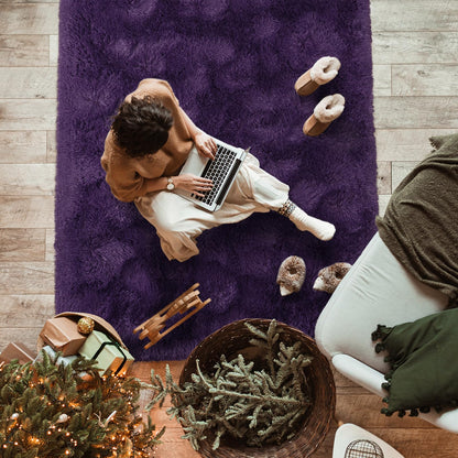 Softlife Dark Purple Area Rug for Bedroom, Fluffy Shag Plush 3x5 Rugs for Living Room Girls, Shaggy Throw Soft Fuzzy Small Kids Carpet for Dorm Bedside Ultra Cozy Non-Slip Indoor Decor
