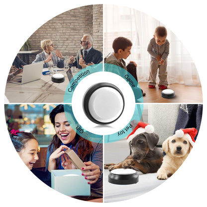 Recordable Button, Sound Button Record Talking Button Answer Buzzers Funny Buttons Record Your Own Words with 30s Voice Recording Time Also Used for Dog Training - White and Black (Battery Included)
